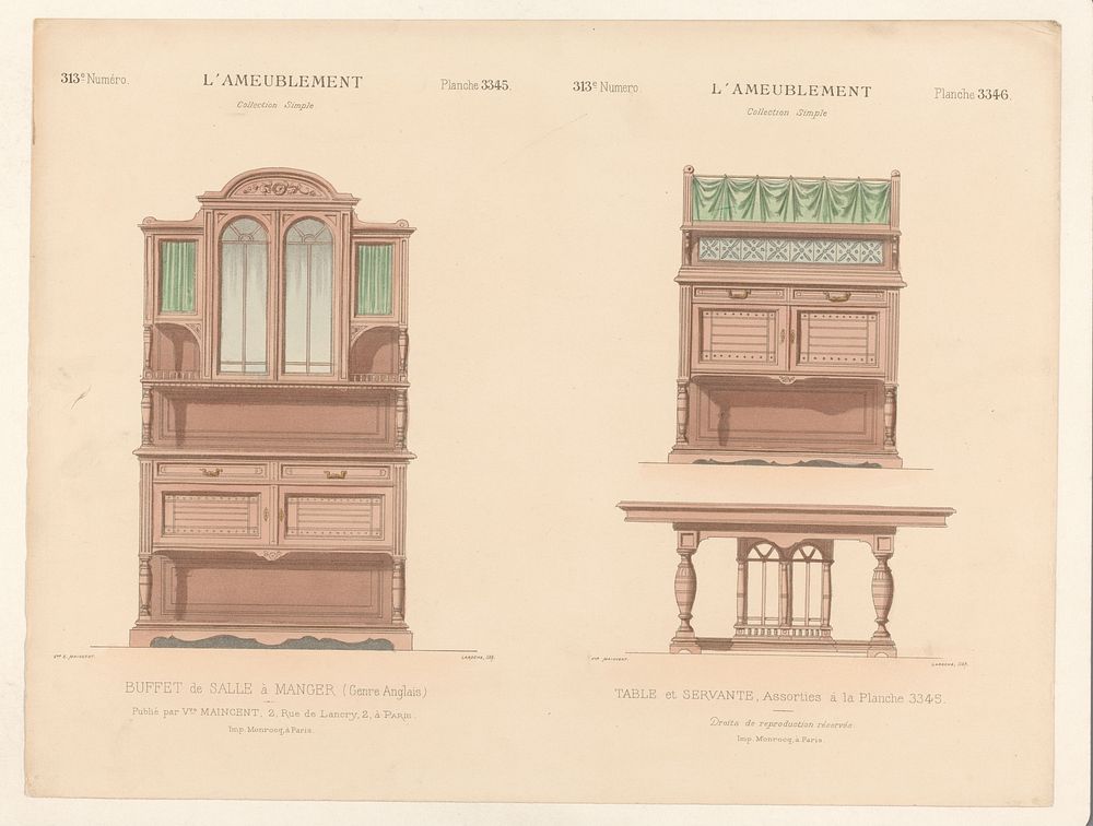 Buffetkast, kast en tafel (1895) by Léon Laroche, Monrocq and weduwe Eugène Maincent