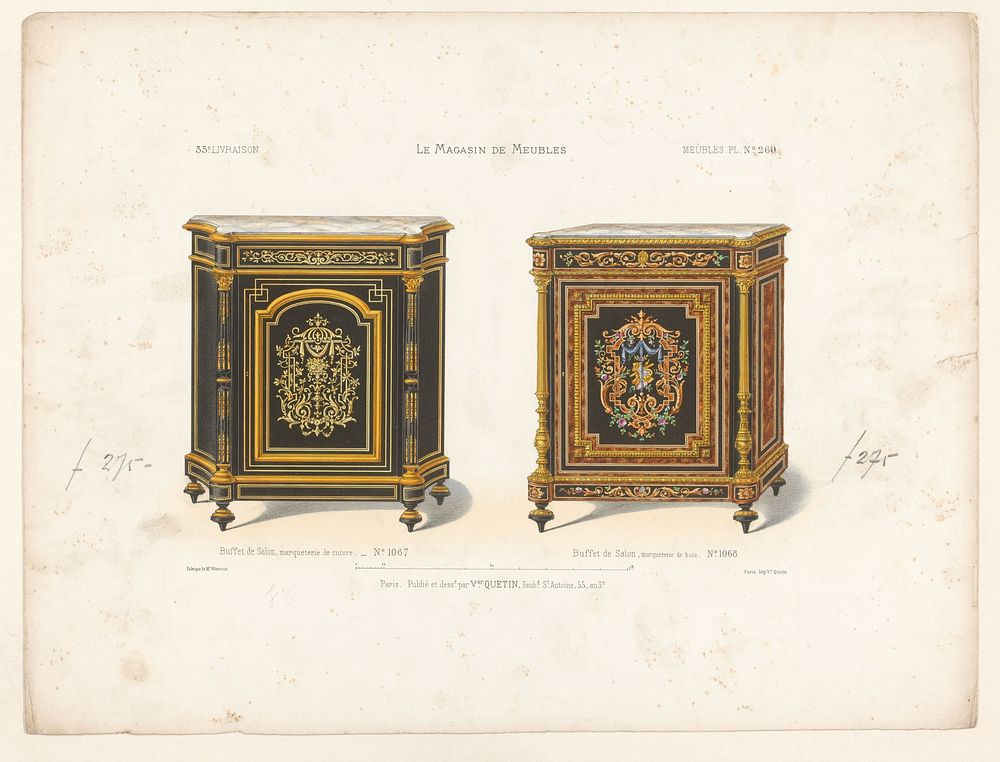 Twee buffetkasten (1832 - 1877) by anonymous, Victor Joseph Quétin, Victor Joseph Quétin and Victor Joseph Quétin
