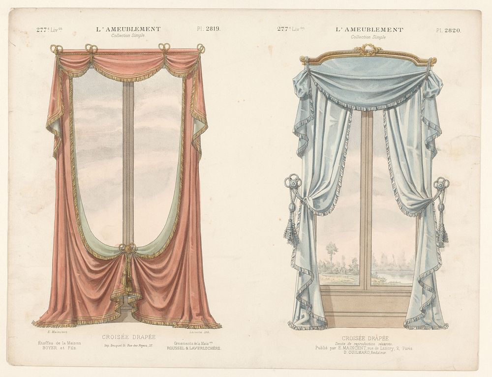 Twee vensters met gordijnen (1885 - 1895) by Léon Laroche, Becquet frères, Eugène Maincent and Désiré Guilmard