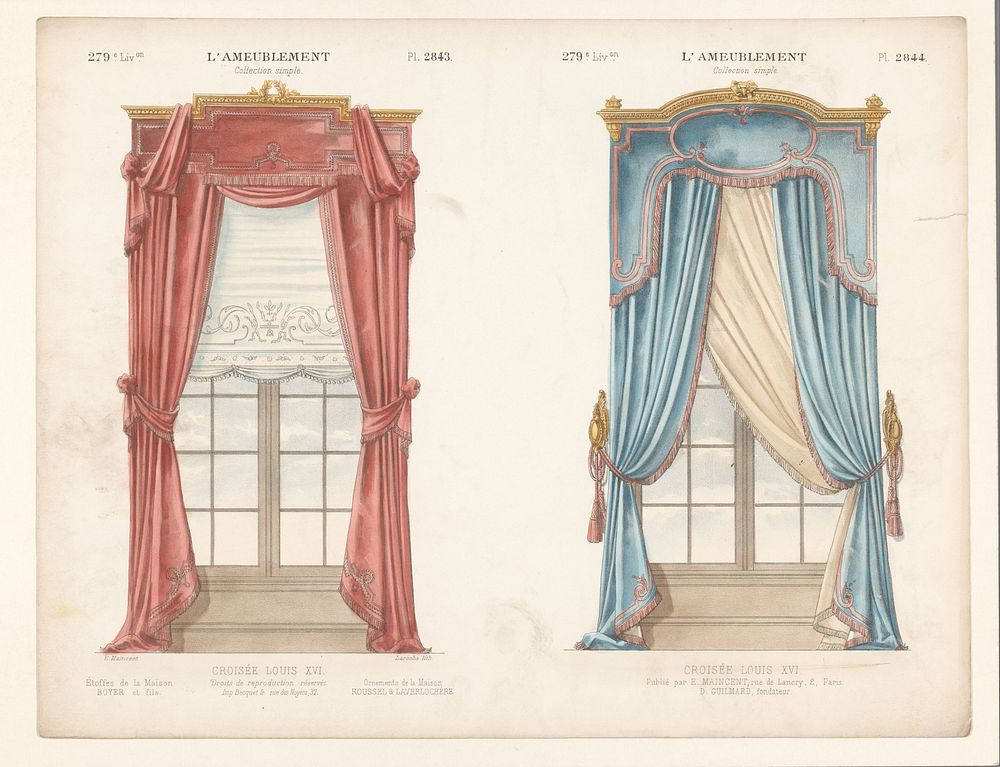 Twee vensters met gordijnen (1885 - 1895) by Léon Laroche, Becquet frères, Eugène Maincent and Désiré Guilmard