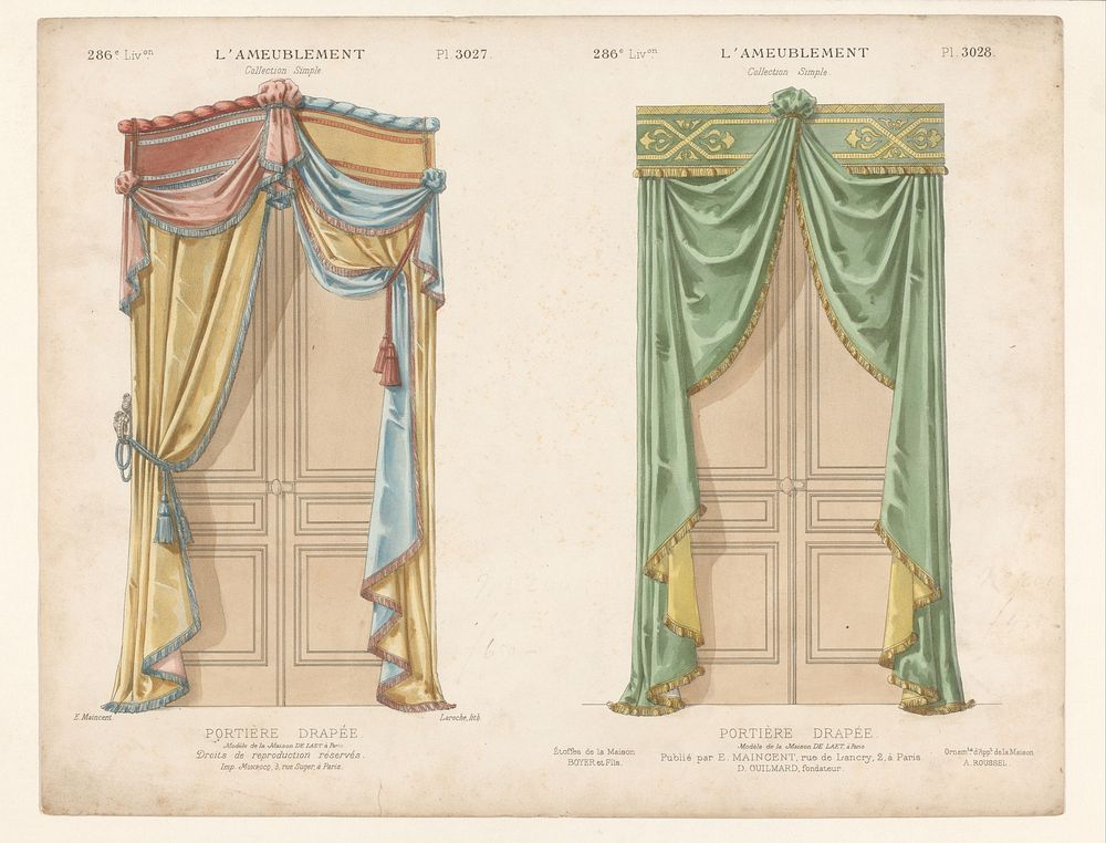 Twee deuren met gordijnen (1885 - 1895) by Léon Laroche, Monrocq, Eugène Maincent and Désiré Guilmard