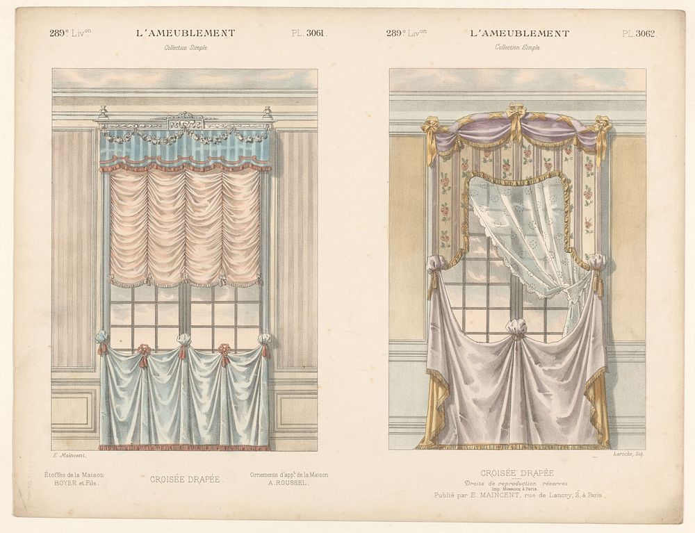 Twee vensters met gordijnen (1885 - 1895) by Léon Laroche, Monrocq, Eugène Maincent and Désiré Guilmard