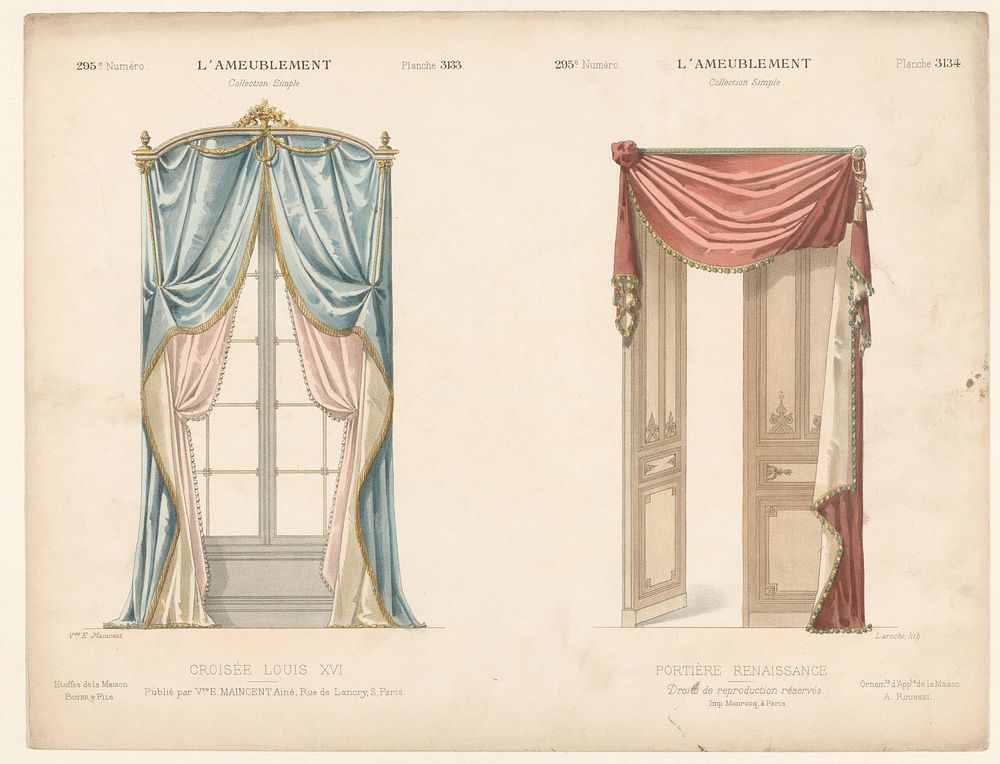 Venster en deur met gordijnen (1895) by Léon Laroche, Monrocq and weduwe Eugène Maincent