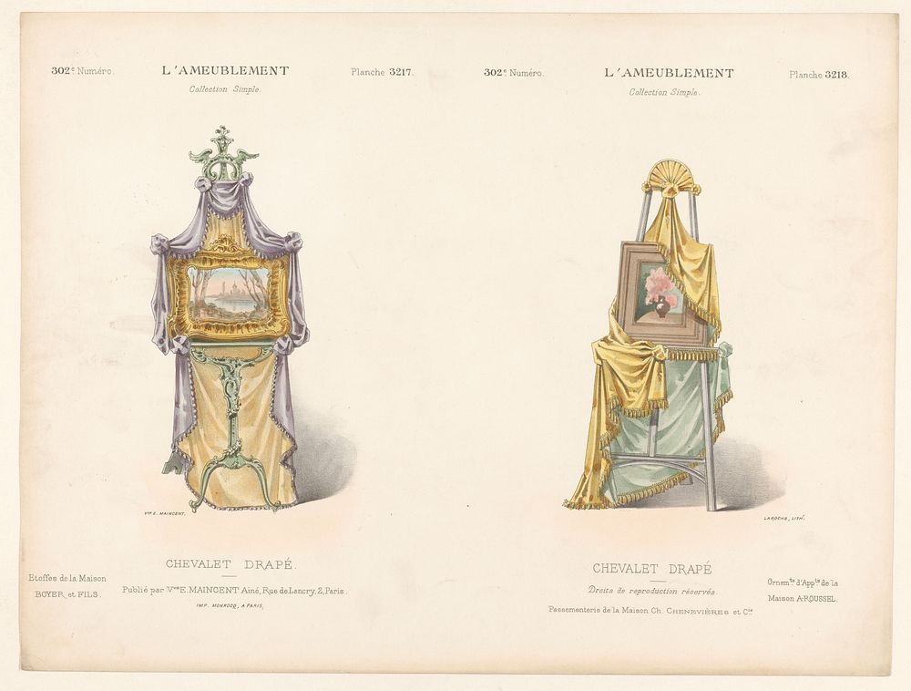 Twee schildersezels met draperieën (1895) by Léon Laroche, Monrocq and weduwe Eugène Maincent
