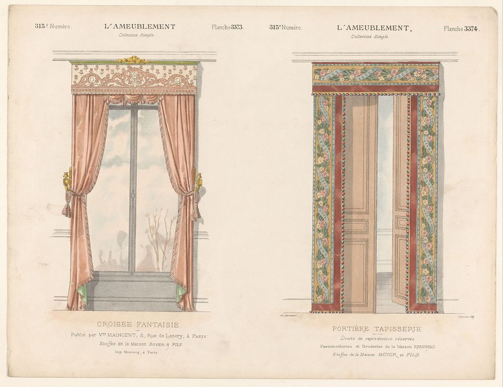 Venster en deur met gordijnen (1895) by Chanat, Monrocq and weduwe Eugène Maincent