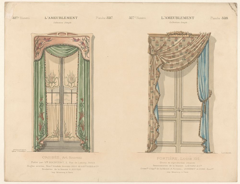 Venster en deur met gordijnen (1895) by Léon Laroche, Monrocq and weduwe Eugène Maincent