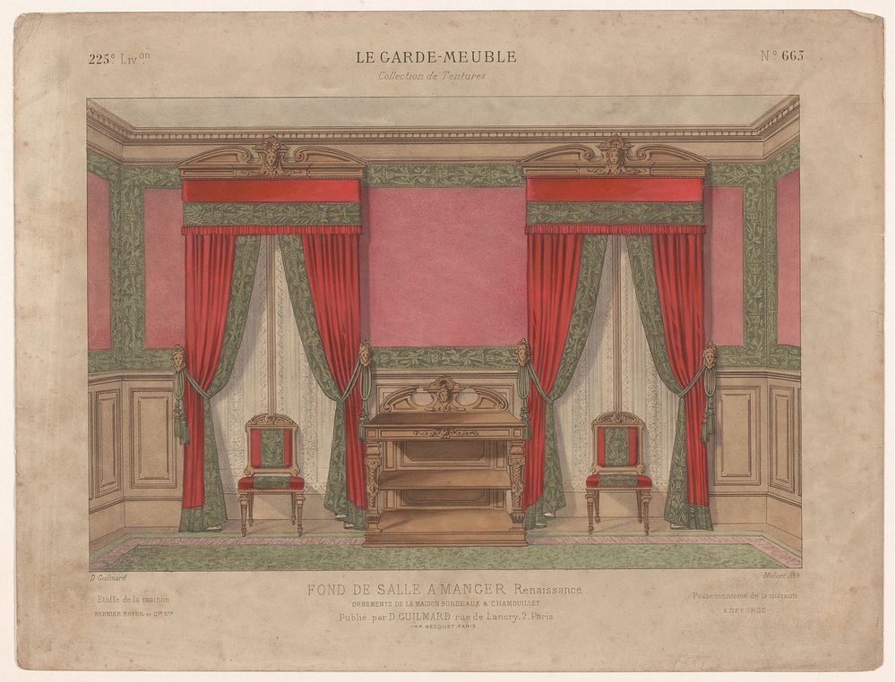 Eetkamer met draperieën (c. 1860 - c. 1880) by Midart, Désiré Guilmard, Becquet and Désiré Guilmard