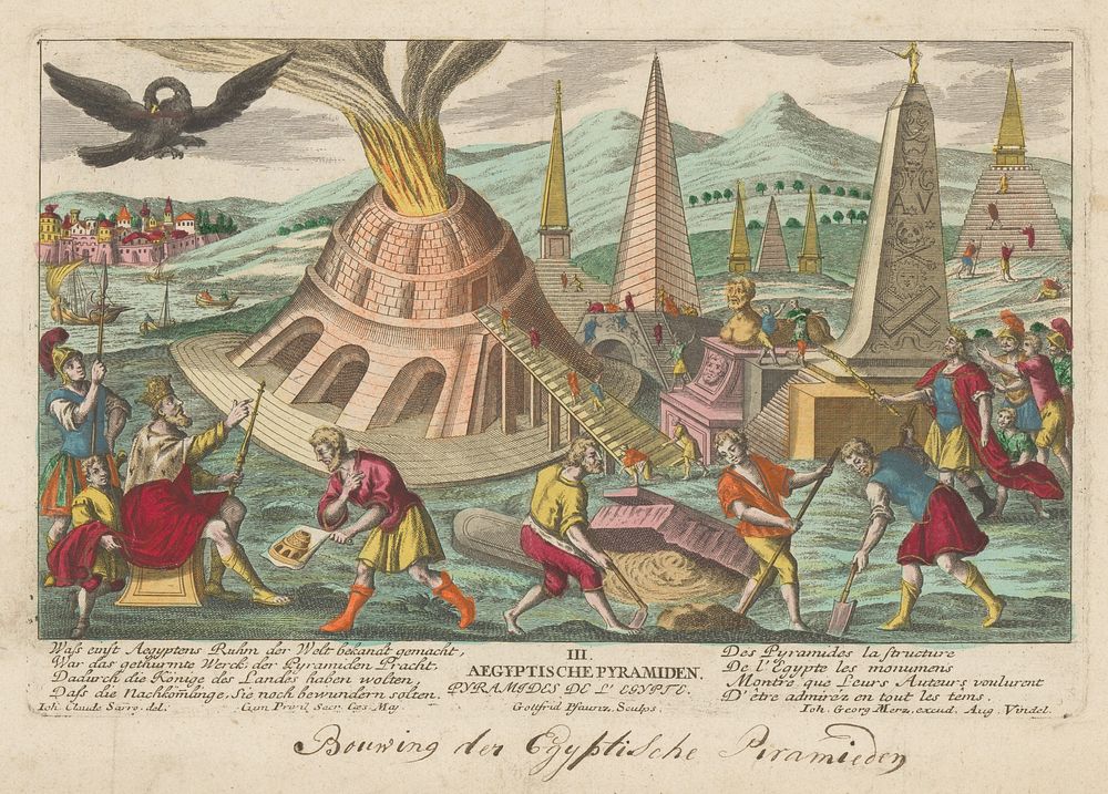 Bouw van Egyptische piramdes (1709 - 1762) by Gottfrid Pfaunz, Johan Claude Sarro and Johann Georg Merz