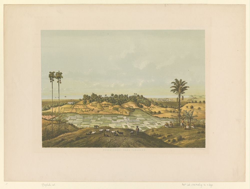 Gezicht op een landschap bij Samarang (1853 - 1854) by Carl Wilhelm Mieling, Frans Wilhelm Junghuhn, Koninklijke Nederlandse…