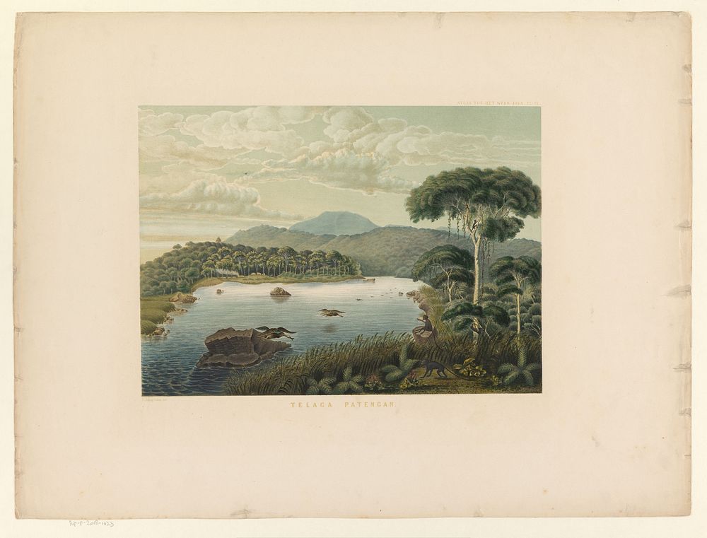 Gezicht op de Patenggang meer (1854) by Carl Wilhelm Mieling, Frans Wilhelm Junghuhn, Koninklijke Nederlandse Steendrukkerij…