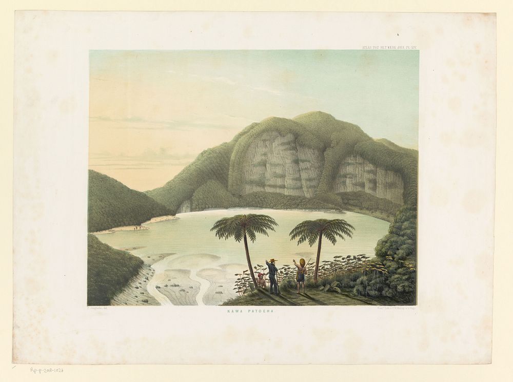 Gezicht op het kratermeer Kawah Putih (1854) by Carl Wilhelm Mieling, Frans Wilhelm Junghuhn, Koninklijke Nederlandse…