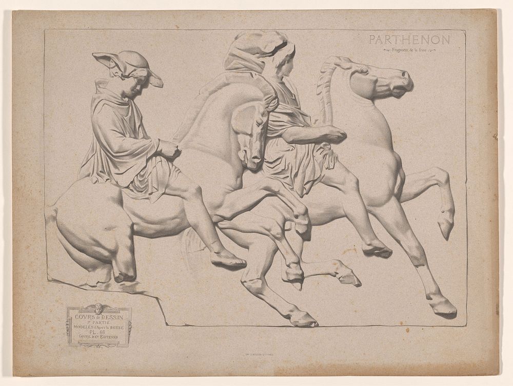 Twee ruiters, deel van het fries van het Parthenon (1866 - 1871) by Charles Bargue, Lemercier and Cie and Goupil and Cie