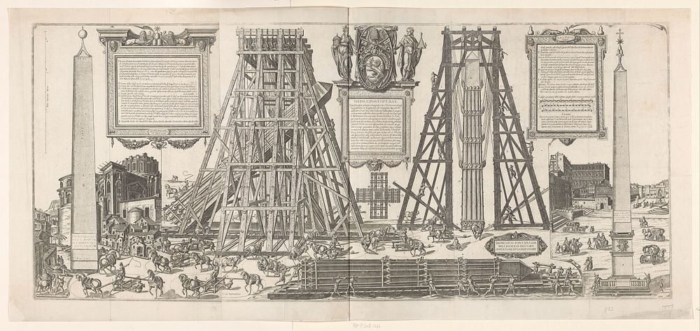 De oprichting van de obelisk op het St. Pietersplein (1586) by Natale Bonifazio da Sebenico, Giovanni Guerra and Giovanni…