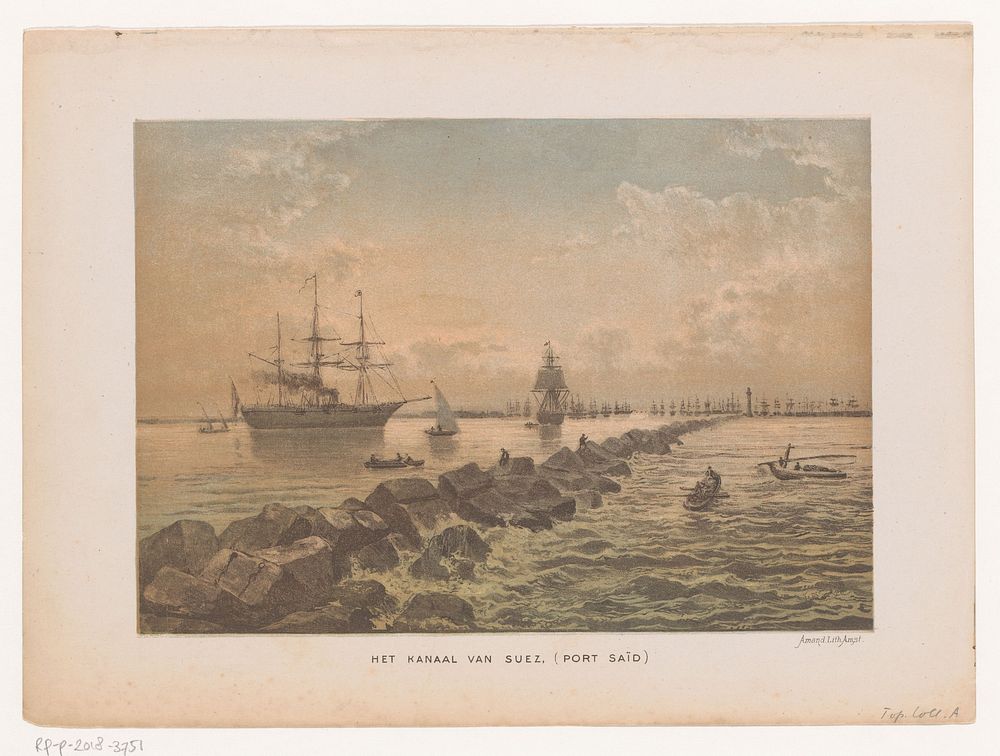 Gezicht op het Suezkanaal bij Port Said (1867 - 1894) by anonymous and Amand