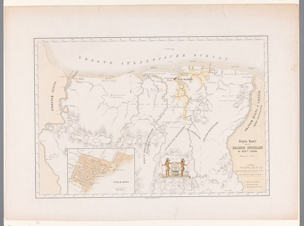 Kaart van Suriname (1860 - 1862) by jonkheer Jacob Eduard van Heemskerck van Beest, Gerard Voorduin, Stoomdrukkerij De…