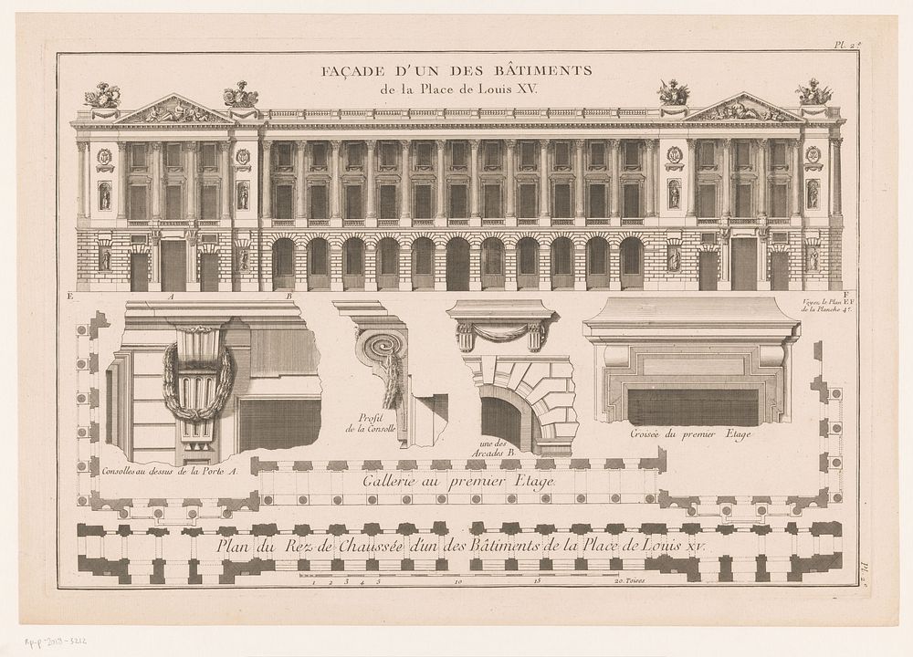 Façade van Hôtel de la Marine op het Place de la Concorde te Parijs (1763 - 1789) by anonymous