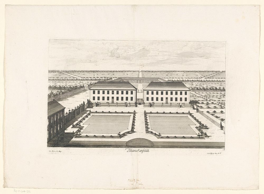 Gezicht op landgoed Blankenfelde, bij Berlijn (1733) by Jean Baptiste Broebes and Johann Georg Merz