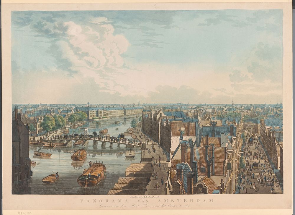Gezicht op de Amstel in Amsterdam vanaf de Munttoren (1828 - 1851) by Willem van Senus and Gebroeders Diederichs