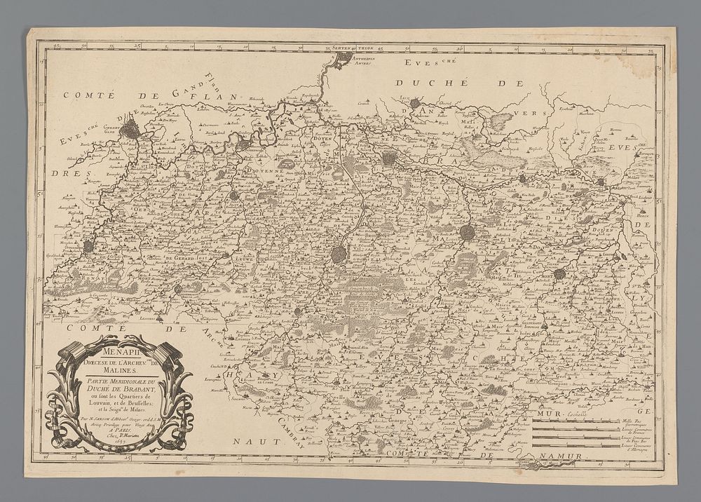 Kaart van het zuidelijk deel van het hertogdom Brabant (1657) by anonymous, Nicolas Sanson I, Pierre Mariette I, Pierre…