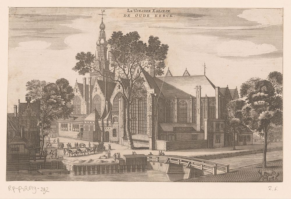 Gezicht op de Oude Kerk te Amsterdam vanaf de Oudezijds Voorburgwal (1663) by Jacob van Meurs and Jacob van Meurs