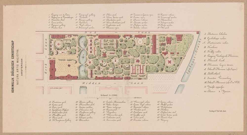 Plattegrond van dierentuin Artis in Amsterdam (1858 - 1919) by anonymous and Tresling and Comp