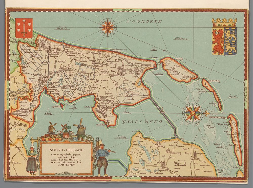 Kaart van Noord-Holland, 1940 (c. 1947) by Studio Certo and Amsterdamsche maatschappij van Levensverzekeringen