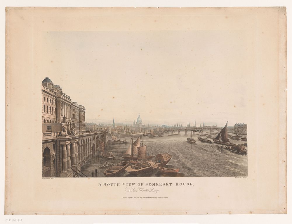 Gezicht op Somerset House en de Theems vanuit het zuiden (1817) by Joseph Constantine Stadler, Thomas Hosmer Shepherd and…