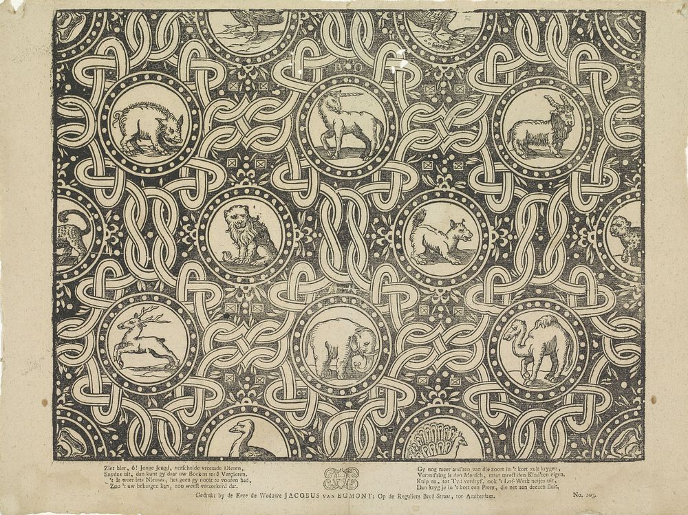 Dieren in medaillons (1761 - 1804) by Erven de Weduwe Jacobus van Egmont and anonymous