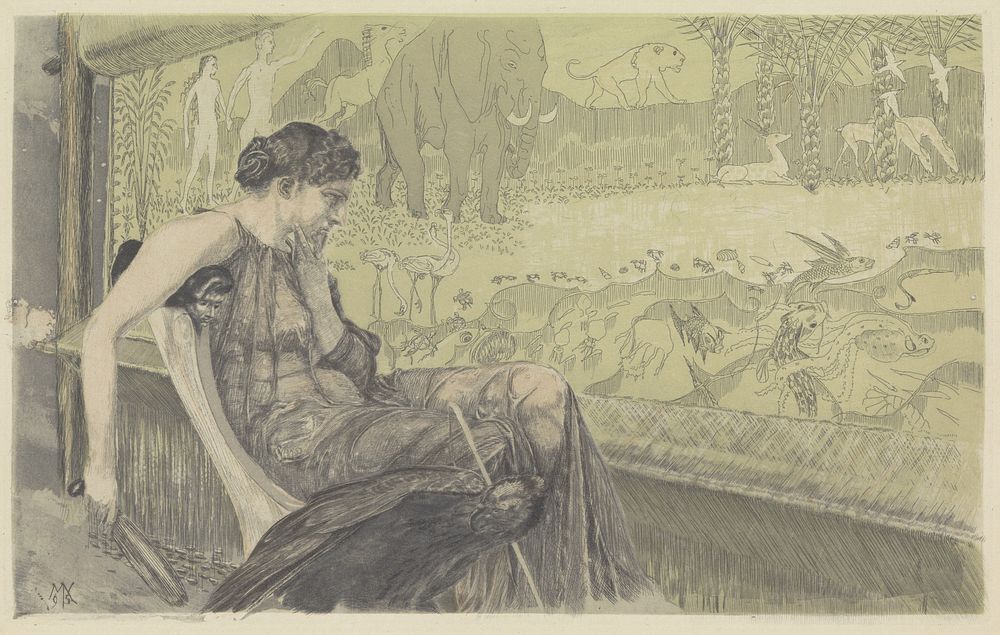 Penelope kijkt in gedachten verzonken naar haar weefgetouw (1895) by Max Klinger and Rudolf Leuckart