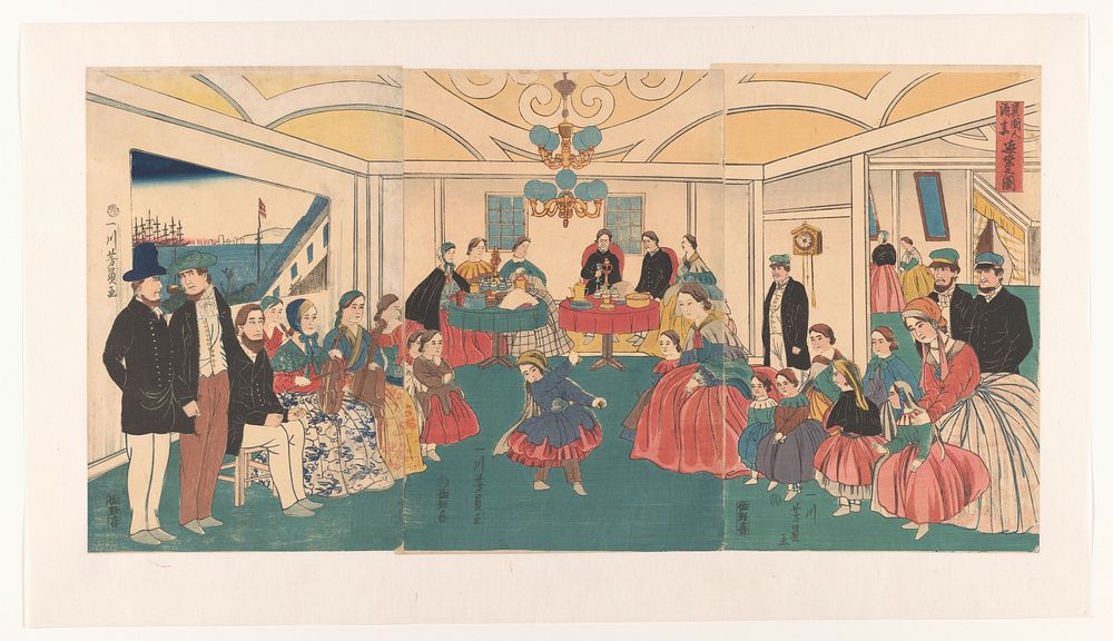 Buitenlanders vermaken zich tijdens een banket (1860) by Utagawa Yoshikazu and Sanoya Kihei