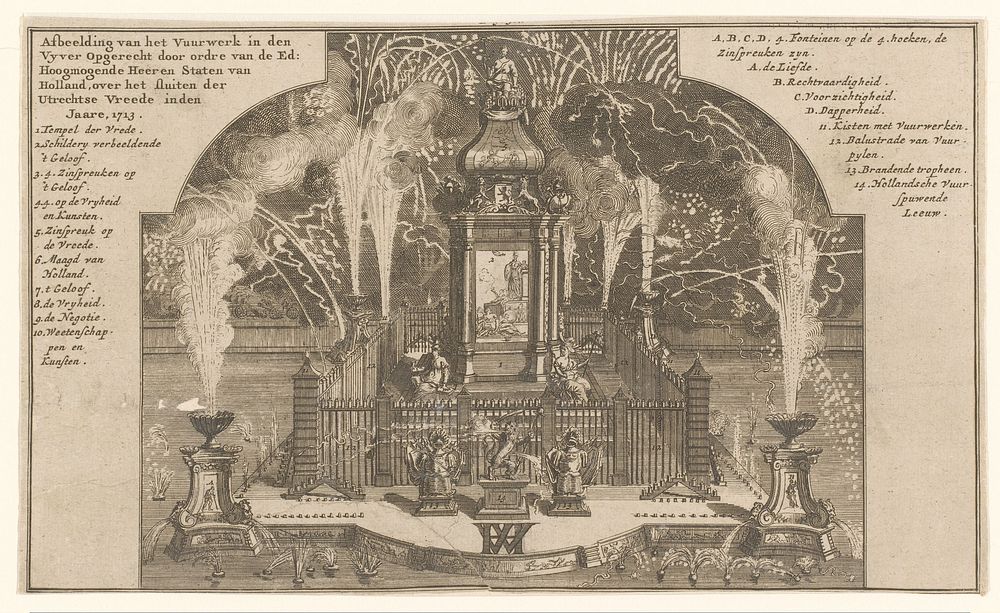 Vuurwerk bij de viering van de Vrede van Utrecht, 1713 (1713) by anonymous