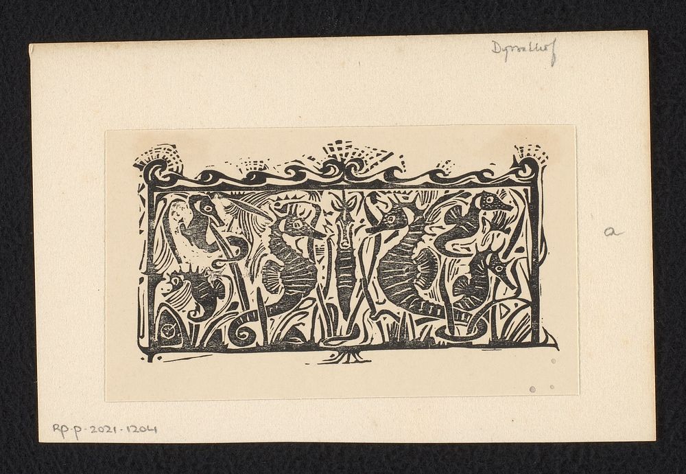 Titelhoofd met zeepaardjes (1893) by Gerrit Willem Dijsselhof, Joh Enschedé and Zonen and Scheltema and Holkema s Boekhandel