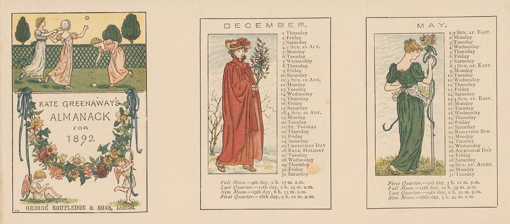 Zes proefdrukken voor 'Kate Greenaway's Almanack for 1892' (in or before 1891) by Edmund Evans, Kate Greenaway and Edmund…