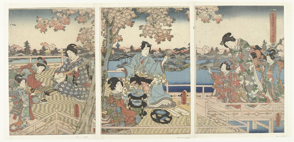 Een voorjaarsbanket voor de Oostelijke Genji (1856) by Utagawa Kunisada I and Iseya Rihei