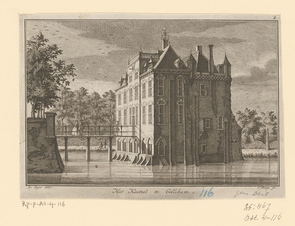 Gezicht op het Kasteel van Gellicum (1760 - c. 1800) by Jan Caspar Philips, Jan de Beijer, Pierre Fouquet and Evert Maaskamp