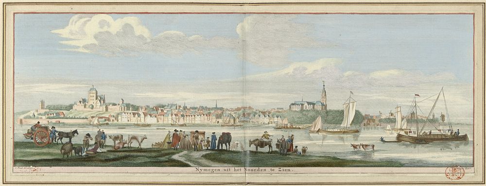 Gezicht op Nijmegen vanuit het noorden (1738) by Jan Ruyter and Cornelis Pronk