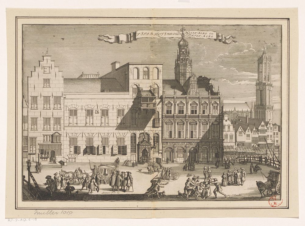 Gezicht op het oude stadhuis van Utrecht (1697) by Jan van Vianen and Caspar Specht