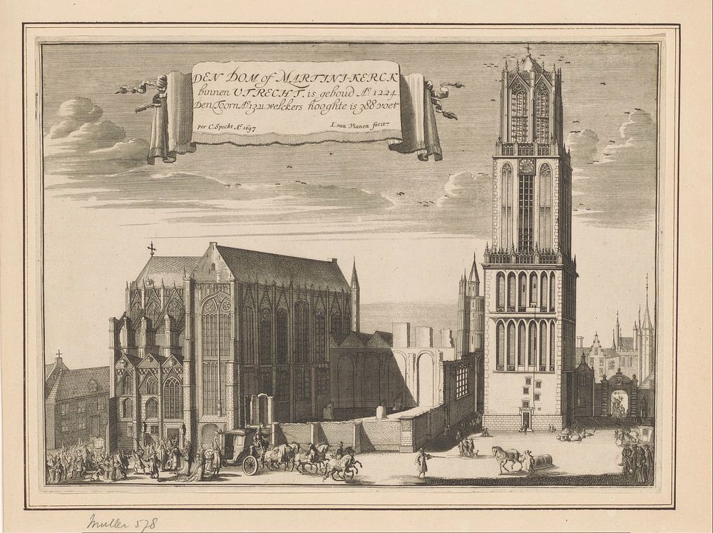 Gezicht op de Dom in Utrecht (1697) by Jan van Vianen and Caspar Specht