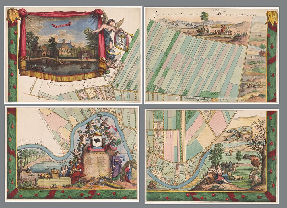 Plattegrond van de heerlijkheid Maarsseveen, bestaande uit vier delen (1690 - 1691) by Philibert Bouttats, Jan van der…