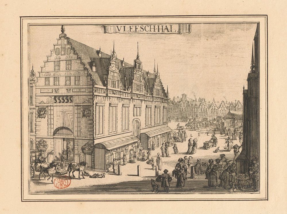 Gezicht op de Vleeshal te Haarlem (1688 - 1689) by Romeyn de Hooghe and Romeyn de Hooghe