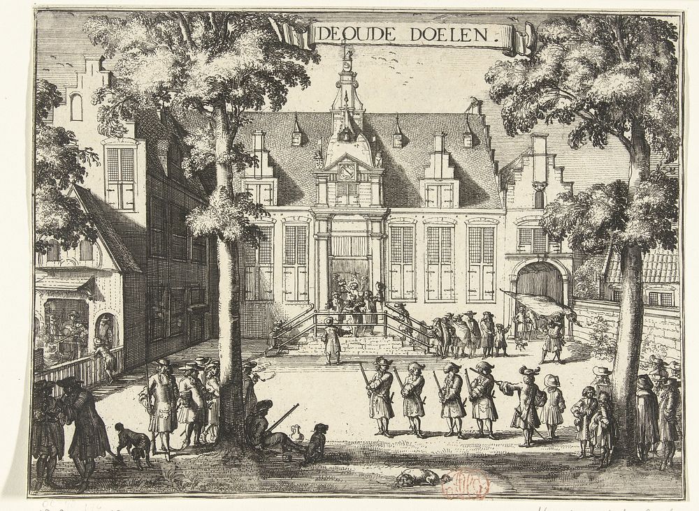 Gezicht op de Oude Doelen (Schuttersdoelen) te Haarlem (1688 - 1689) by Romeyn de Hooghe and Romeyn de Hooghe