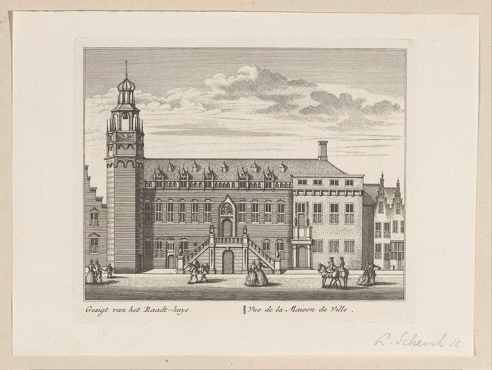 Gezicht op het stadhuis van Alkmaar (1736 - 1746) by Leonard Schenk, Abraham Rademaker, Leonard Schenk, Steven van Esveldt…