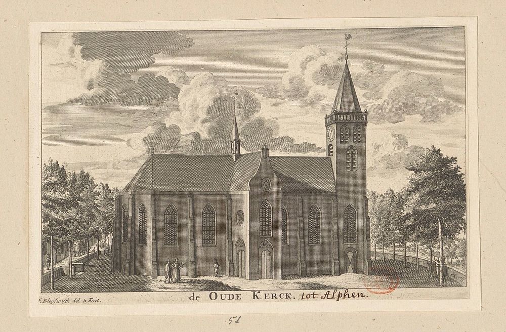 Gezicht op de Oude Kerk te Alphen aan den Rijn (1714 - 1728) by François van Bleyswijck, François van Bleyswijck, Hendrik…