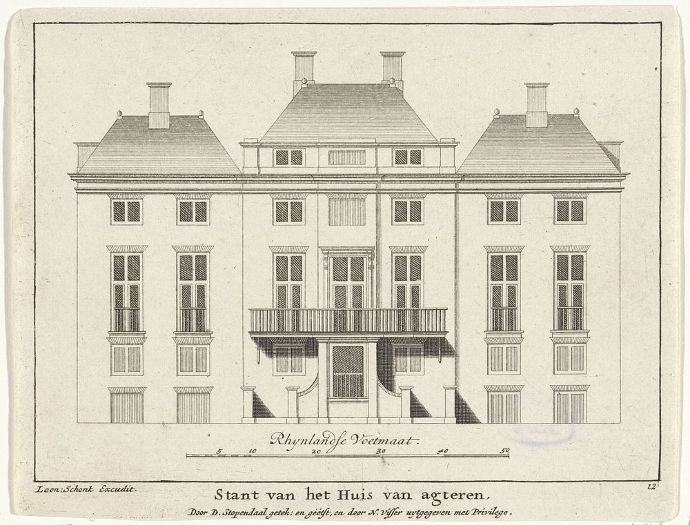 Achtergevel van Huis Clingendael (1710 - 1746) by Daniël Stopendaal, Daniël Stopendaal, Leonard Schenk, Nicolaes Visscher II…