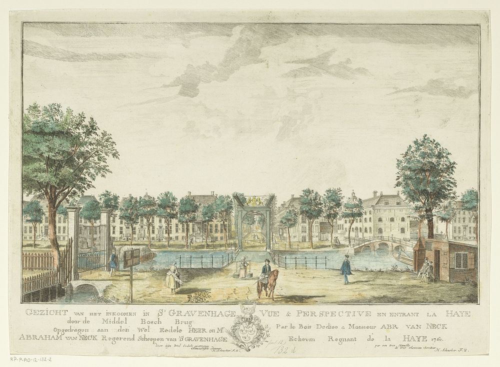 Gezicht op de Bosbrug te Den Haag (1760) by Iven Besoet, Hendrik Florisz Scheurleer, Hendrik Florisz Scheurleer and Abraham…