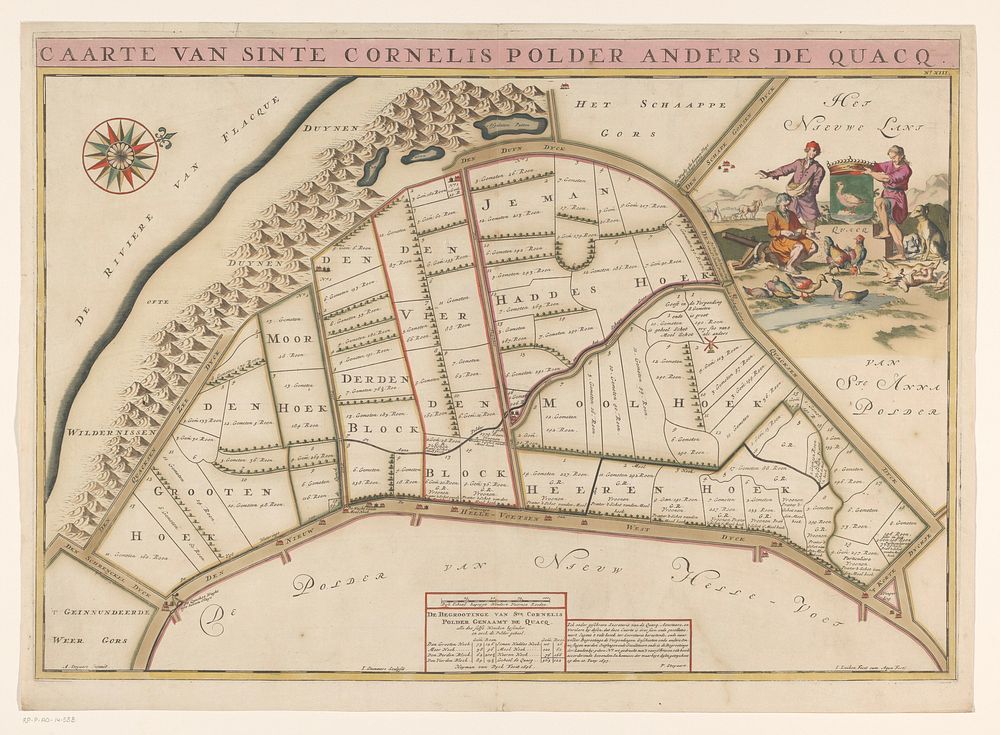 Kaart van de Sint-Cornelispolder (Quackpolder) (1701 - 1729) by Jan Stemmers, Jan Luyken, A Steyaart, Heyman van Dyck and…