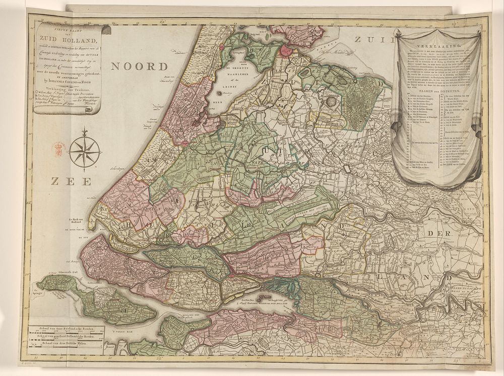 Kaart van Zuid-Holland, verdeeld in districten, 1796 (1796) by Cornelis van Baarsel, Cornelis Covens and J Covens and Zoon