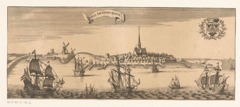 Gezicht op Oud-Arnemuiden (1696 - 1728) by anonymous, Johannes Meertens, Abraham van Someren, Christiaan Vermey and Pieter…