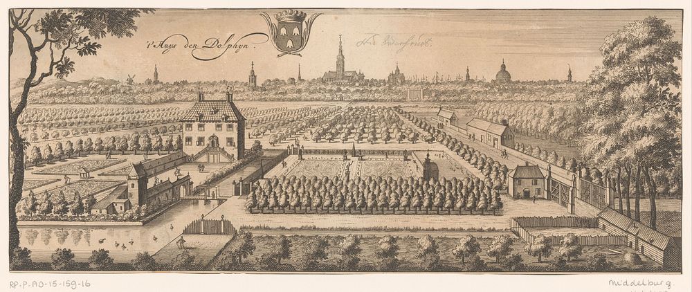 Gezicht op de buitenplaats Den Dolphijn (1696 - 1728) by anonymous, Johannes Meertens, Abraham van Someren and Pieter van…