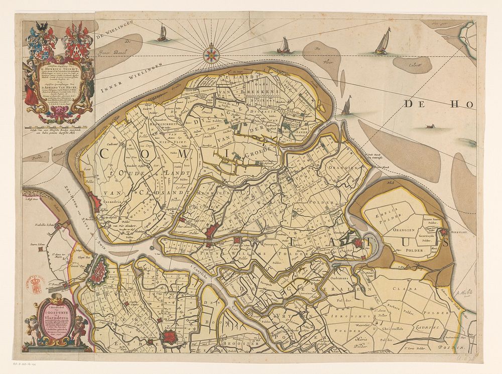 Kaart van Zeeuws-Vlaanderen (in or after 1666 - c. 1719) by anonymous, Claes Jansz Visscher II, Zacharias Roman, Nicolaes…